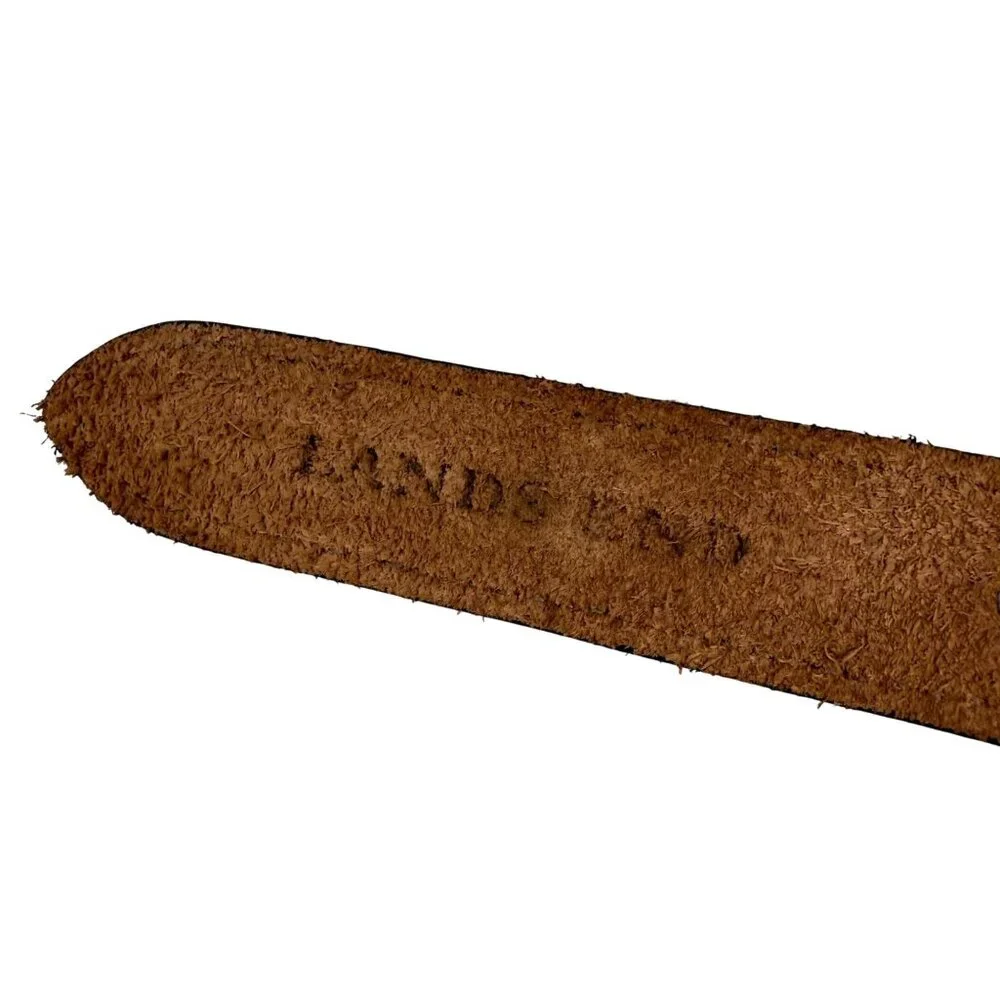 Lands' End Men's Surcingle Belt Black Brown Leather Canvas Stretch Buckle